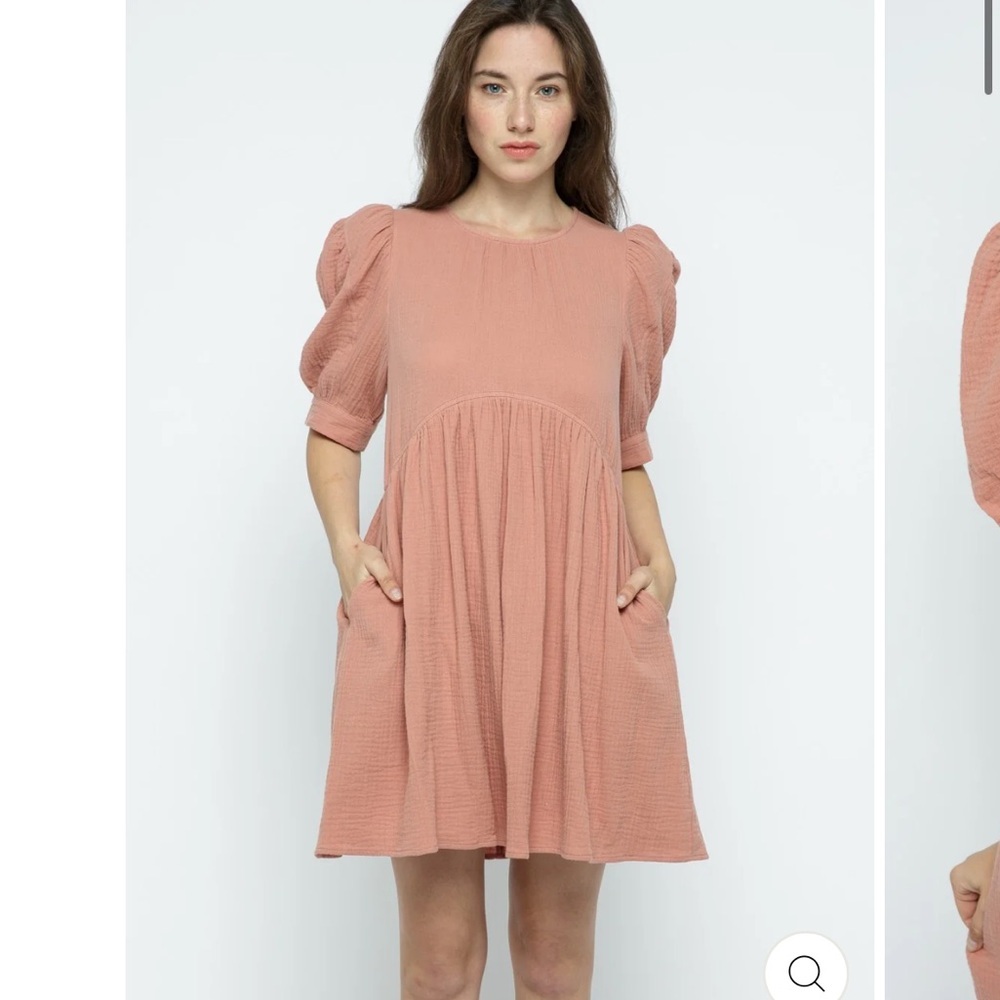 Roolee MAUVE PUFF SHORT SLEEVES FLARE BABYDOLL MINI DRESS - Picture 14 of 15
